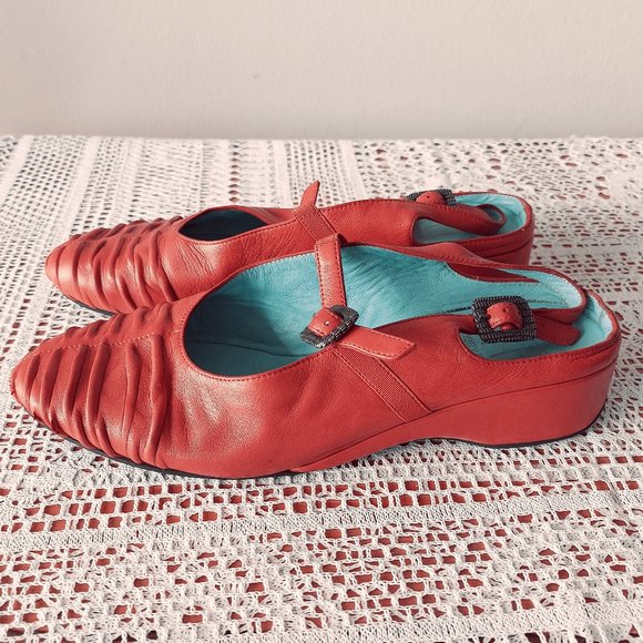 Thierry Rabotin Red Leather Georgia Slingback Size 37.5 Italy Buckle Slip-on - Picture 2 of 11
